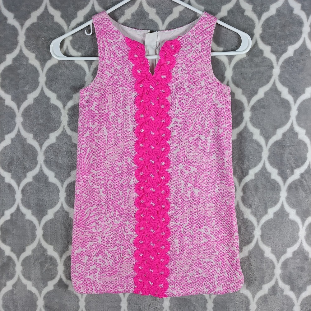 Lilly Pulitzer Shift Dress Girls 6X Pink Sleeveless Woven Floral Textured Preppy